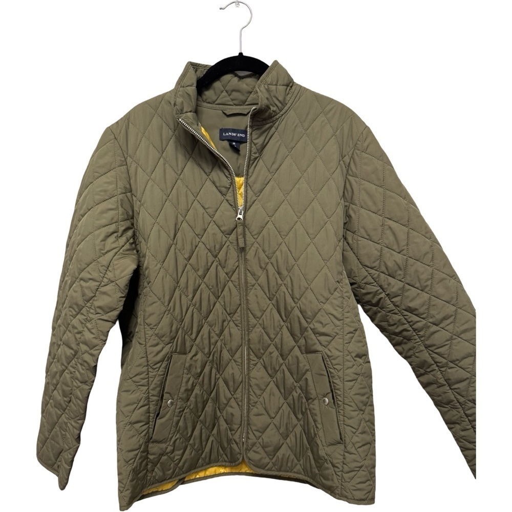 Lands' End Women's Quilted Bomber Jacket in Olive